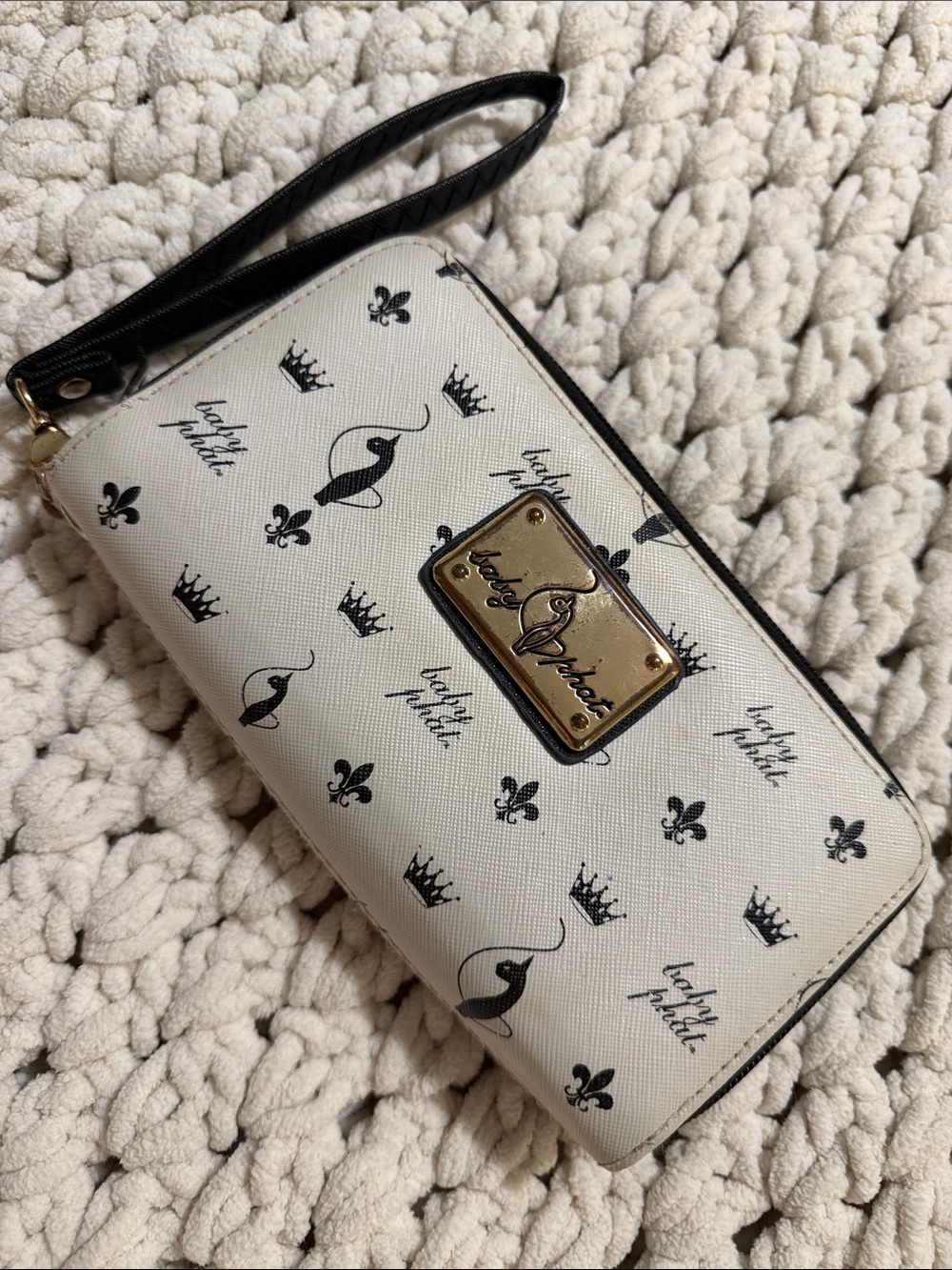 Baby Phat White and Black Logo Print Wristlet Clutch
